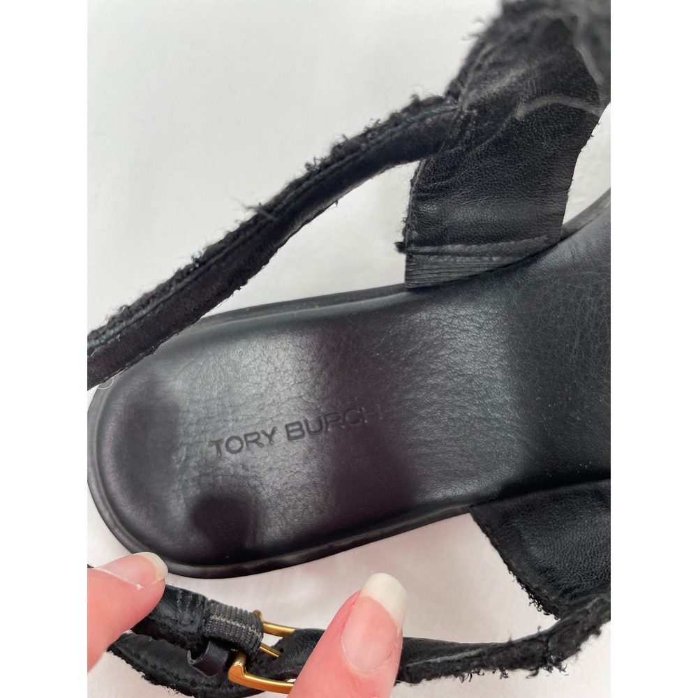 Tory Burch Miller Tweed Slingback Sandals Womens 9.5 Black Excellent Thong Flat - Picture 8 of 8